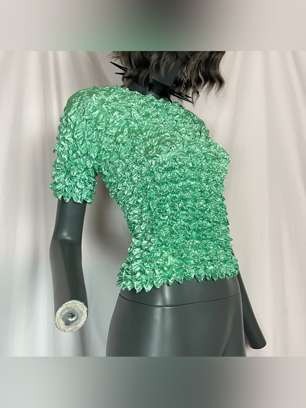 Vintage Y2K Mint Green Crinkle Popcorn Short Sleeve Shirt